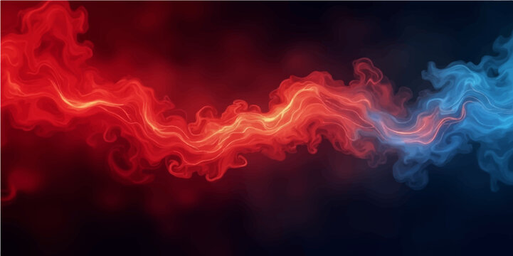 Abstract red light blue smoke and flame patterns create a dark, fiery background with a burning motion design.