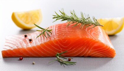 fresh salmon fillet with spices rosemary and lemon