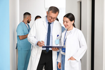 Doctors and medical interns in hall