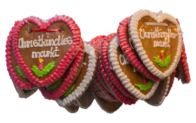 Christkindlesmarkt Lebkuchenherzen freigestellt isoliert