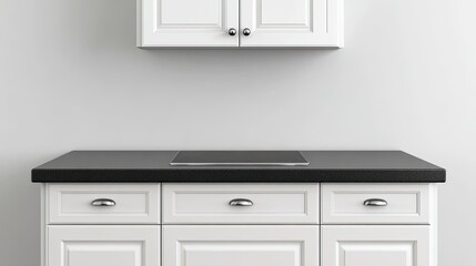 Modern Minimalist Kitchen Design with White Cabinets and Dark Countertop