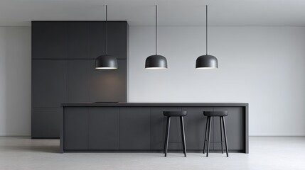 Modern Minimalist Kitchen Design with Black Elements and Lighting