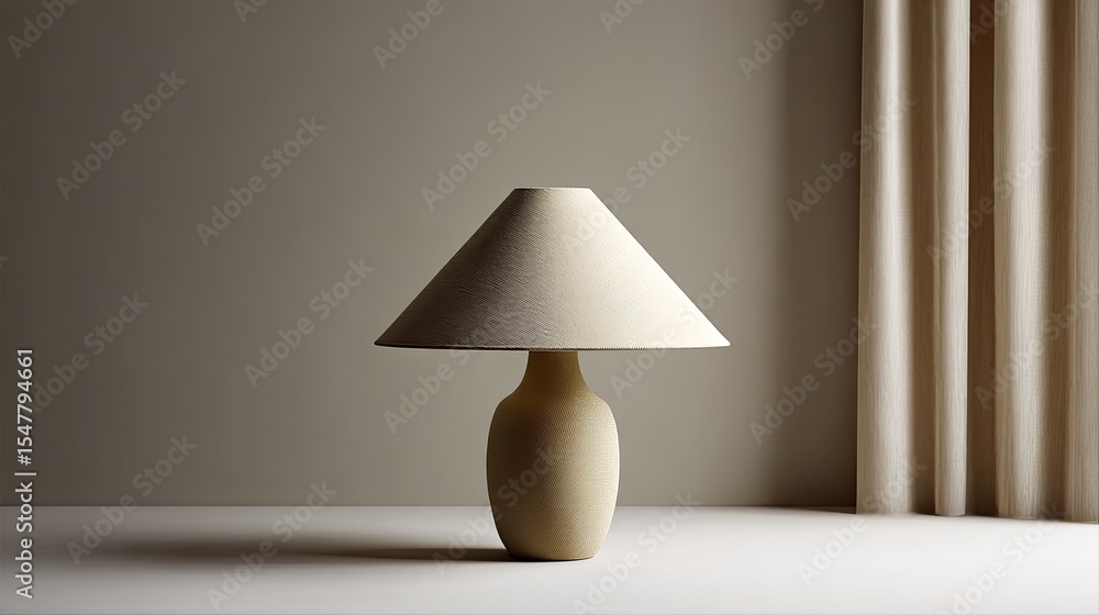 Poster elegant table lamp with textured base and soft shade in modern setting