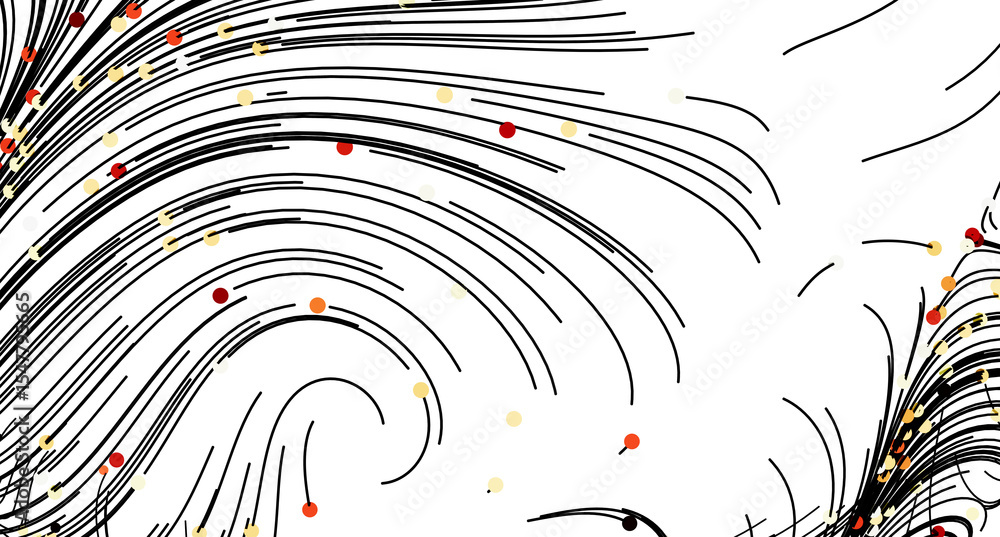 Poster abstract background with swirling black lines and colorful dots. perfect for modern designs.
