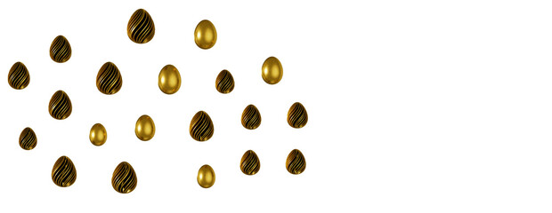 golden and silver eggs isolated on white background with shadow. Easter eggs