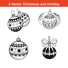 Christmas ornaments including a tree, snowflakes, and a Santa Claus,Christmas Ornament Silhouettes