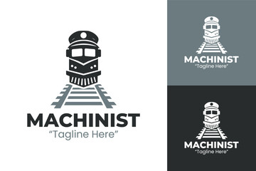 Professional Machinist Logo Featuring Train and Tracks in Black and Gray Colors