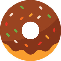 Flat Style Chocolate Donut With Sprinkles Vector Art