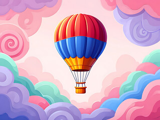 Obraz premium Colorful Hot Air Balloon Soaring Through a Whimsical Cloudscape