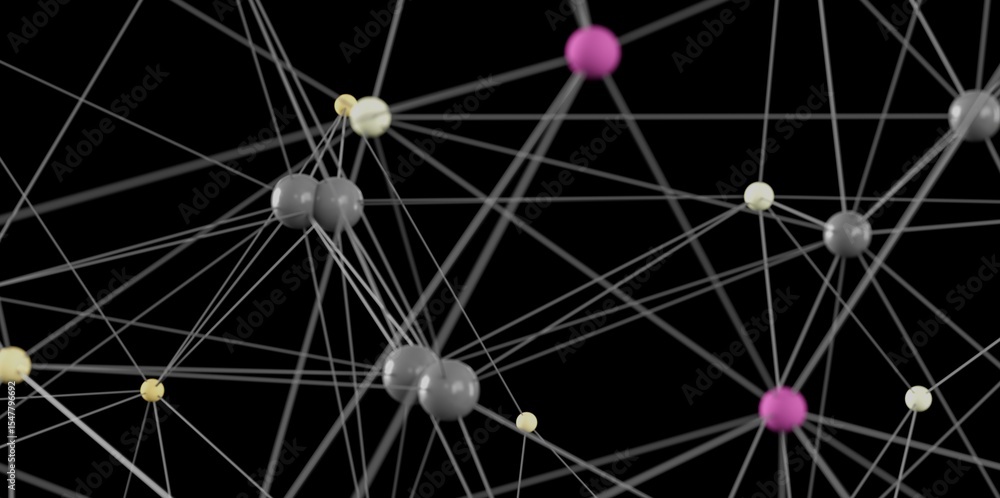 Poster 3d render of interconnected nodes, representing network, connection, or teamwork.