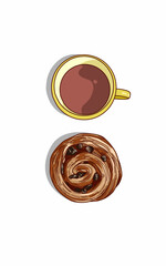 Breakfast A cup of delicious milk chocolate and croissants.food Bakery art