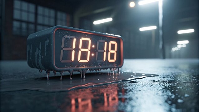 Melting digital clock showing last seconds of countdown