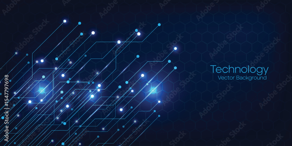 Poster abstract background blue circuit hexagon pattern design technology innovation concept