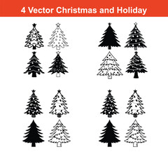 Christmas ornaments including a tree, snowflakes, and a Santa Claus,Christmas Ornament Silhouettes