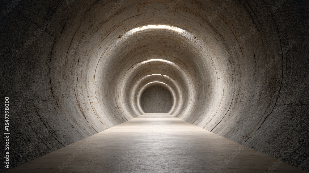 Poster abstract concrete tunnel with soft lighting and shadows