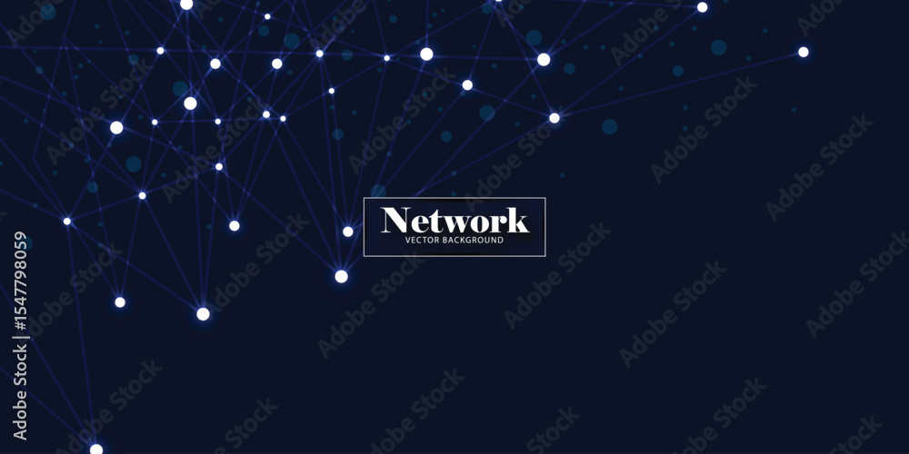 Poster abstract digital network connection structure on dark blue background