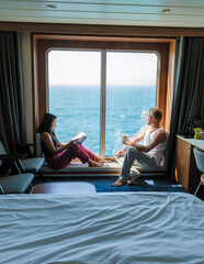 Relaxing moments by the window on a cruise in the Faroe Islands with stunning ocean views