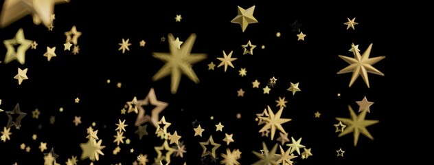 Beautiful image of gold stars falling on a black background, perfect for celebration or holiday themes.