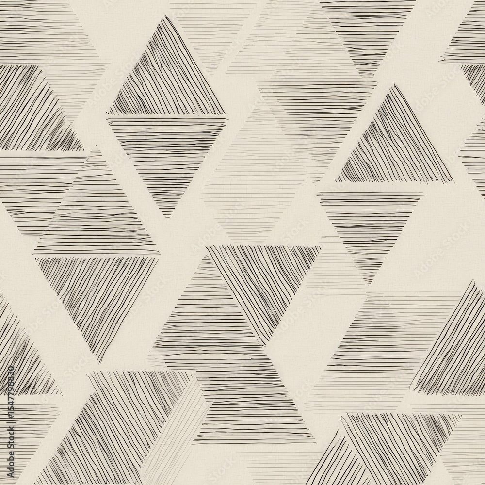 Poster abstract geometric pattern with black and white triangles and dots on beige background