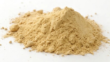 Pile of fine yellow powder on a white surface.