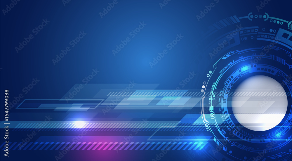 Poster Futuristic blue technology background with circular HUD elements and glowing interface design. Perfect for digital presentations, innovation, and sci-fi themed projects.