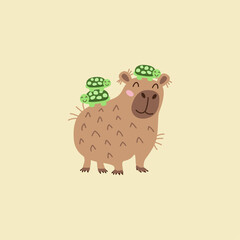 Illustration of a capybara on a light yellow background.