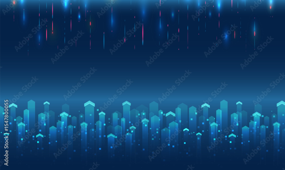 Poster Futuristic background with upward arrows and digital elements symbolizing growth, development and technology. Ideal for business presentations banners and IT design.
