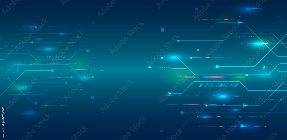 Poster futuristic blue background with circuit board and digital elements symbolizing growth, development a