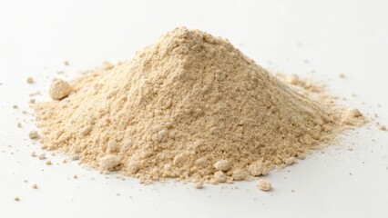 Fine powder in a conical mound on a white background.