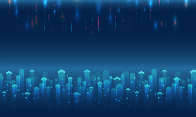 Futuristic background with upward arrows and digital elements symbolizing growth, development and technology. Ideal for business presentations banners and IT design.