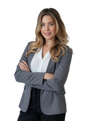 Confident Businesswoman with Arms Crossed on Transparent Background, Professional Headshot Style Portrait