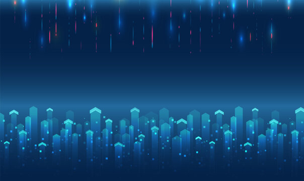Futuristic background with upward arrows and digital elements symbolizing growth, development and technology. Ideal for business presentations banners and IT design.