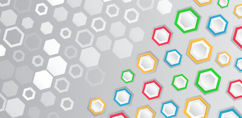 Colorful hexagonal tech background with abstract elements. Perfect for presentations, innovation, medicine, data and futuristic technology concepts in a modern style.
