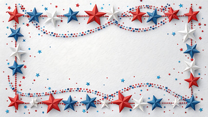 Obraz premium Patriotic Celebration Frame Red White Blue Stars and Garlands Background for Independence Day and Other National Holiday Greetings