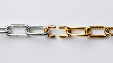 Obraz premium Broken chain links, silver and gold, separated