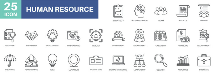 human resource pack concept design icons set collections, simple style design inspiration for any interface and purpose suitable for symbols and more