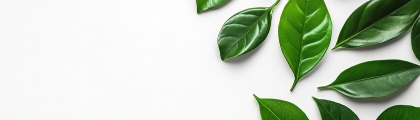 Obraz premium Vibrant Green Leaves on White Background, Nature, Botany, Greenery Leaf, Plant