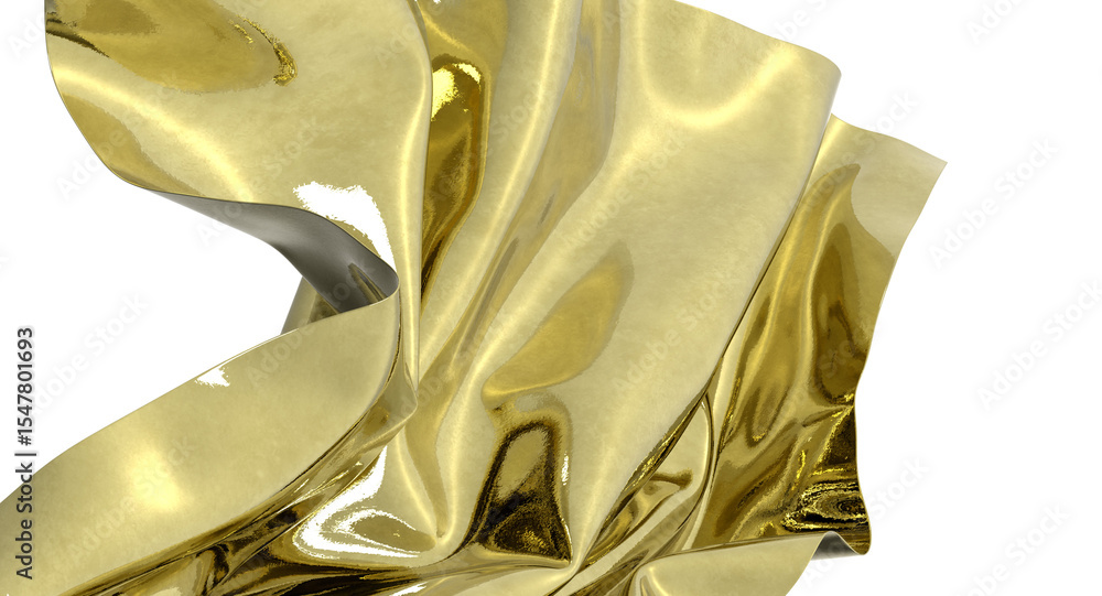 Poster shiny golden fabric draped in an abstract form