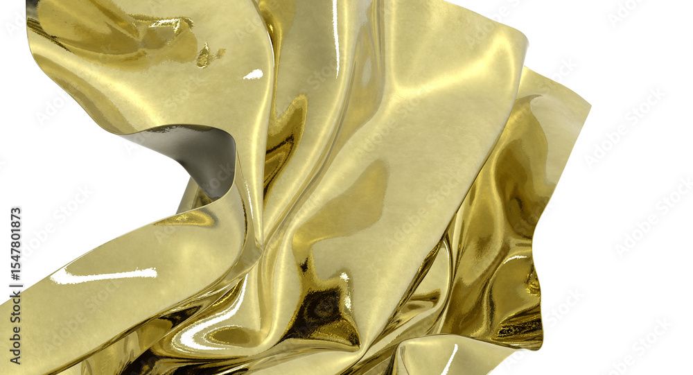Poster shiny golden fabric draped in an abstract form