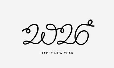 2026 continuous thin line number, hand lettering logo card