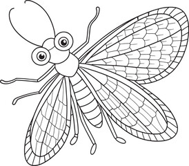 Green lacewing cartoon drawing for fun bug coloring and nature learning