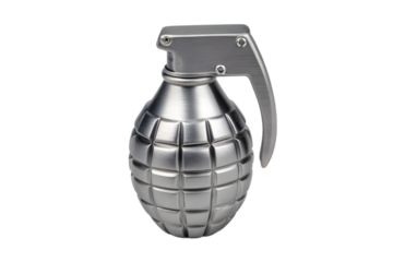 Single silver metal grenade - lighter isolated on white background with shadow and copy space. Ai Generated Images