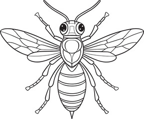 Hornet insect winged creature drawing for bug learning and coloring