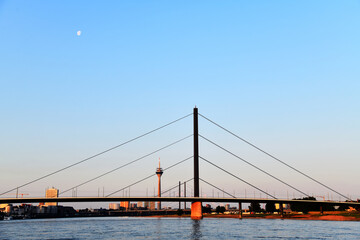 Evening view of  Düsseldorf and Oberkasseler Bridge.