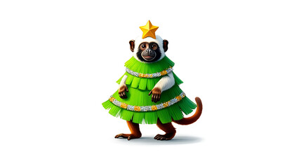 Fototapeta premium Festive Monkey Dressed as a Christmas Tree: A Whimsical Holiday Illustration