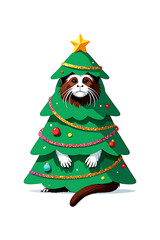 Festive Monkey Dressed as a Christmas Tree: A Whimsical Holiday Illustration