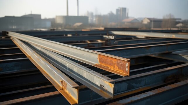 Close-up of steel beams in industrial setting, symbolizing trade restrictions and economic impact, representing industrial challenges and global commerce concepts.