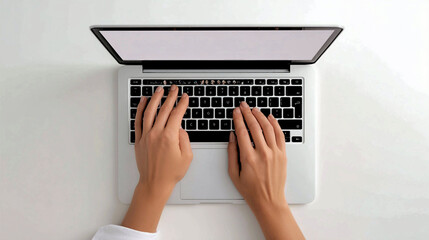 Creative hands typing on a modern laptop while exploring artistic concepts in a bright, minimalistic workspace