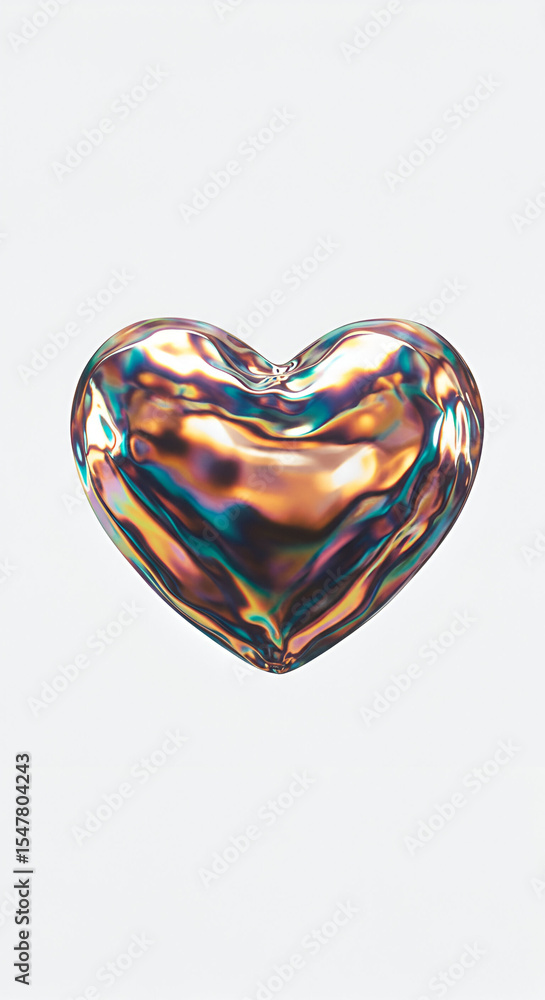 Aufkleber abstract iridescent heart shape on white background. colorful liquid-like form displayed in a studio