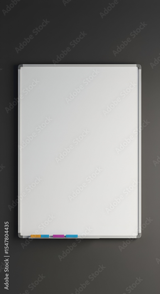 Poster empty white board with colorful sticky notes in a professional office setting. blank whiteboard read